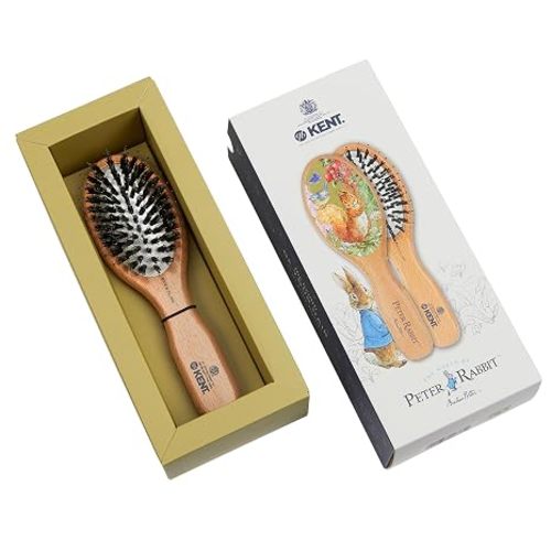 Kent Peter Rabbit Small Bristle Nylon Mix Hairbrush, Natural Boar Bristle Hair Brush, Wooden Beechwood Handle, Professional Hair Brushes for Women, All Hair Types