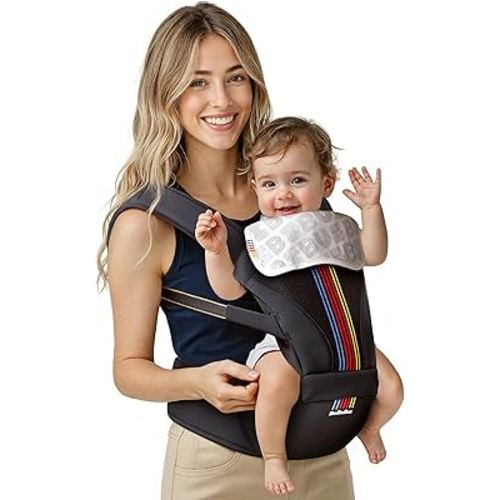 Baby Carrier with Hip Seat, BeBeBus 2-in-1 Ergonomic Newborn to Toddler Carrier up to 44 lbs, Detachable Hands-Free for Infant, All Season Forward-Facing Carry, Fits Waist Sizes up to 38 inch (Black)