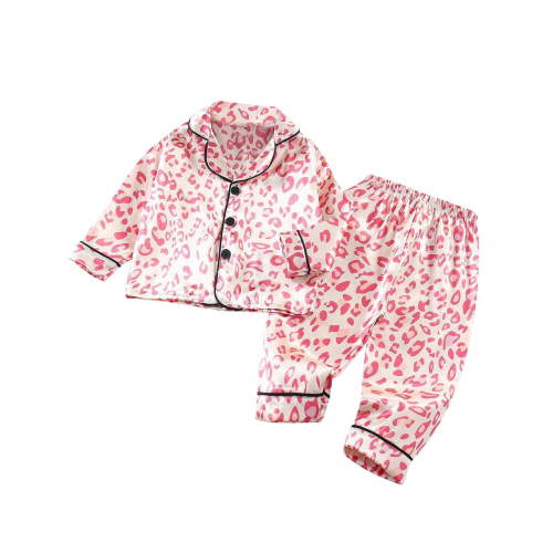 Odeerbi 3-18 Months Infant Boys Girls Satin Pajamas Notched Lapel Long Sleeve Shirt Pants Set Soft Loungewear Cute Print Sleepwear Comfortable Pajama Set Infant Boys Girls Clothes