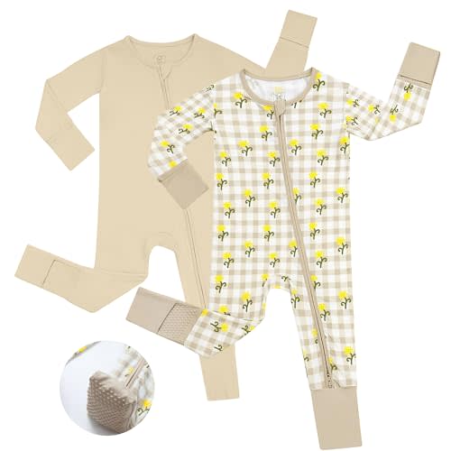 JunNeng Baby Girl Viscose from Bamboo Sleeper with Mitten Cuffs, 2 Way Zipper Romper, Sleep N' Play Pajamas 0-18 Months