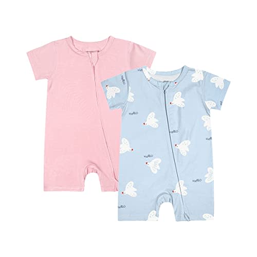 Teach Leanbh Baby Boys Girls 2 Pack Bamboo Viscose Pajamas 2 Way Zipper Short Sleeve Romper Jumpsuit Sleep and Play