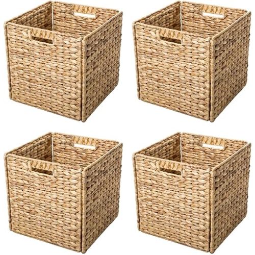 Trademark Innovations Foldable Hyacinth Storage Baskets with Iron Wire Frame (Set of 4)