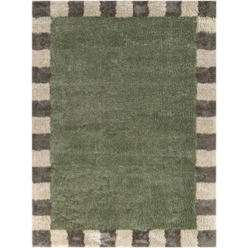 Ebern Designs Franklin Green Geometric Border Area Rug | Wayfair