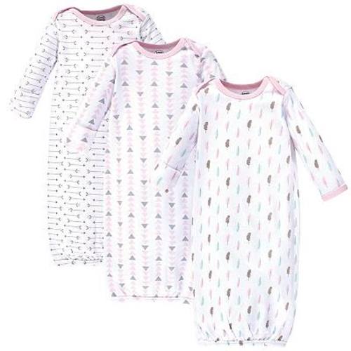 Luvable Friends Baby Girl Cotton Long-Sleeve Gowns 3pk, Girl Feathers, 0-6 Months