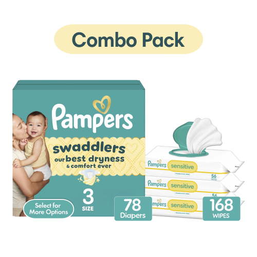 Pampers Swaddlers Diapers Size 3, 78 Count & Sensitive Wipes, 168 Count Bundle (Select for More Options)