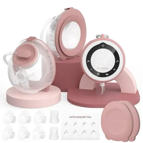 Momcozy Hands Free Breast Pump V1 Pro Hospital-Grade, Hands-Free & Portable Wearable Pump, Upgraded Electric Pump with 3 Fine-Tuned Rhythms|15 Levels, Come with Leak-Proof DoubleFit Flange, Cozy Red.