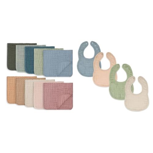 Comfy Cubs Muslin Burp Cloths and Muslin Baby Bibs Bundled