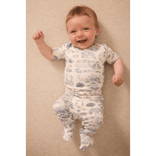 Bleu Toile Short-Sleeve Baby Sleep Set