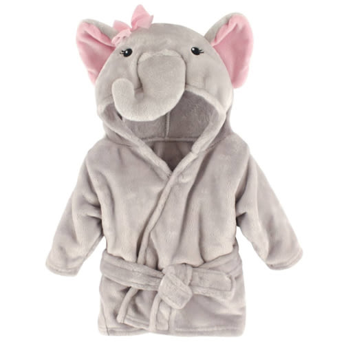 Hudson Baby Unisex Baby Plush Animal Face Bathrobe, Pretty Elephant, 0-9 Months