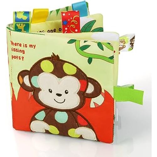 Vicloon Soft Baby Books Toys, Baby Soft Book with Animals and Label, Cloth Book Has 3D Touch and Feel Crinkle, Baby Soft Cloth Book for 0-3 Year Old, Educational Learning Toy Baby Books(Monkey)