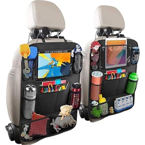 Fotgear 2 Pack Car Organizer Backseat, Car Back Seat Organizer Protector with 9 Storage Pockets 10" Tablet Holder, Waterproof Back of Seat Car Storage Organizer Kick Mats for Kids Baby