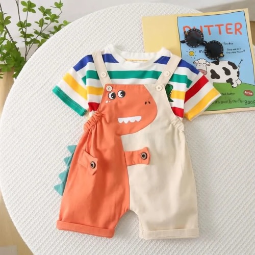 Baby 2-Piece Multicolor Striped Dinosaur Set