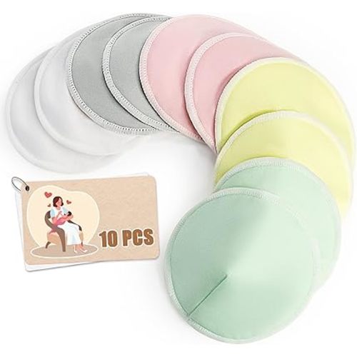 10 PCS Reusable Nursing Pads - Breast Pads for Leaking Milk Nipple Pads for Breastfeeding Essentials Nipple Shields for Breastfeeding Newborn Washable Nursing Bra Cover Pads Multicolor L 4.7"