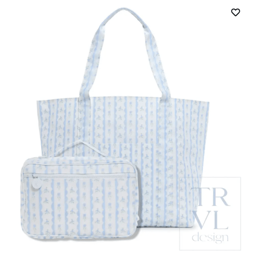 Jumbo Tote + Bundle Up Set - Ribbon Floral Blue