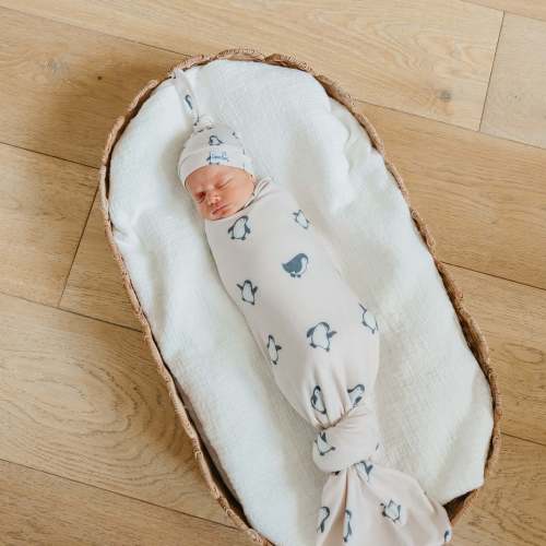 Knit Swaddle Blanket - Penguins