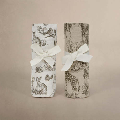 Oilo Fable Blanket- Swaddle 2 Pack- Vintage Safari/Woodland Organic Muslin