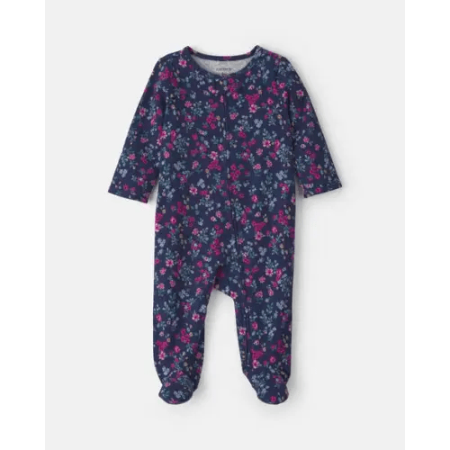 Baby Girl Floral 100% 2-Way Zip Cotton Sleep & Play Pajamas - Navy | Carter's