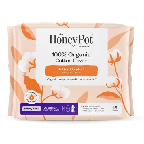 The Honey Pot Company 100% Organic Cotton Comfort Cover Heavy Flow Overnight Pads - 16ct