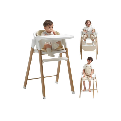 High Chair for Babies and Toddlers Adjustable Foldable Convertible 5 Point Harness Easy Clean Wood-Printed Metal with Removable Tray Baby Highchair for Family (White&Natural Wood-Printed Metal)