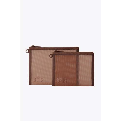 BÉIS 'The Mesh Pouch Duo' in Maple - Mesh Travel Bags With Zippers For Travel