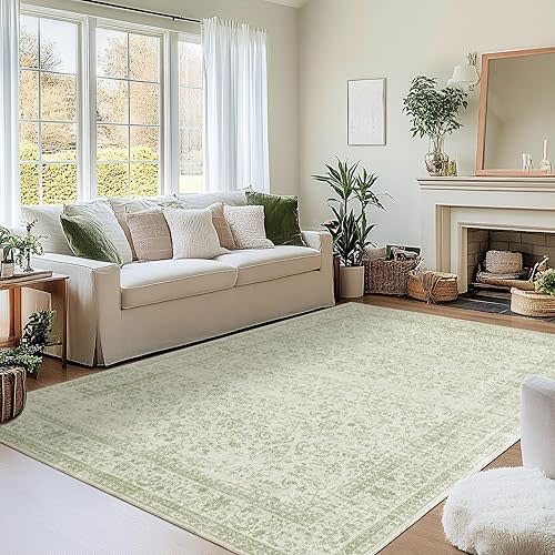 Sage Green Rug for Nursery Baby Girl,Boho Floral Washable Soft Faux Wool Cottagecore Area Rugs for Living Room Bedroom,5 x7,Light Green