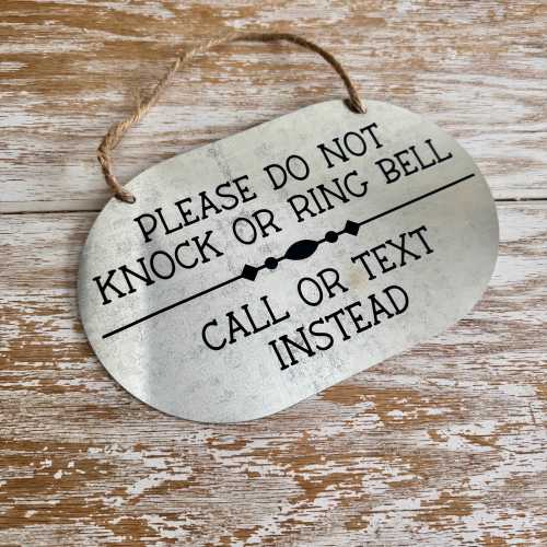 Call or Text Metal Door Sign: No Soliciting, Do Not Disturb