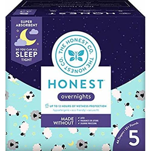 Honest Overnight Baby Diapers, Club Box, Sleepy Sheep, Size 5 (44 Count)