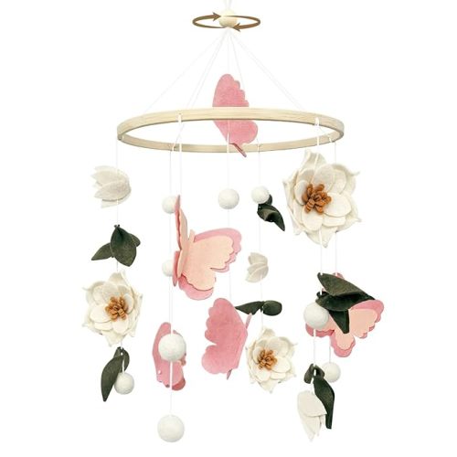 Baby Mobile for Crib Flowers and Butterflies Crib Mobile for Girls Boys Handmade Floral Nursery Decor for Infant Bedroom Hanging Boho Baby Girl Room Decor Gender Neutral Newborn Gift