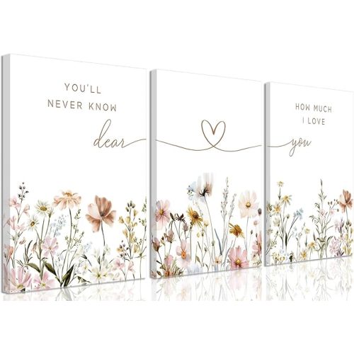 3Pcs Wildflower Nursery Canvas Wall Art Flower Botanical Sentence Poster Painting Picture Wall Decor Boho Girl Nurseries Print Artwork for Nursery Baby Room Living Room Bedroom Home Decoration12x16in