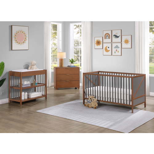 Suite Bebe Pixie Zen 3-in-1 Convertible Baby Wooden Crib With Round Spindles, in Walnut/Charcoal