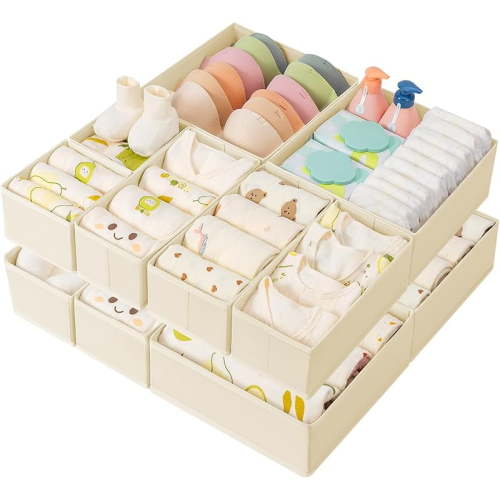 Drawer Organizer Clothes 15 Pack - Foldable Baby Organizers and Storage & Dresser Organizer for Bedroom, Closet - Nursery Organization Dresser Dividers for underwear, Sock,Bra, Belt, Tie, Beige-tss