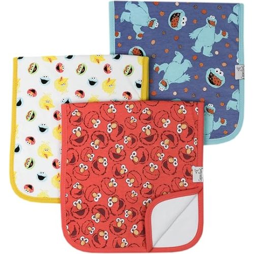 Copper Pearl Premium Baby Burp Cloths - 3-Pack Large Cotton Burp Cloths, Extra Soft Spit Up Rags with 3 Absorbent Layers, Perfect for Baby Boy and Baby Girl Gifts (21" x 10" Size, Elmo Set)