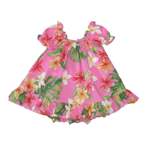 RJC Baby Girl's Cute Plumeria Puff Sleeve Hawaiian 2 Piece Dress Set