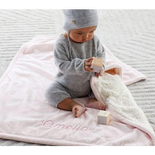 Sherpa-Backed Chamois Baby Blanket - Blush