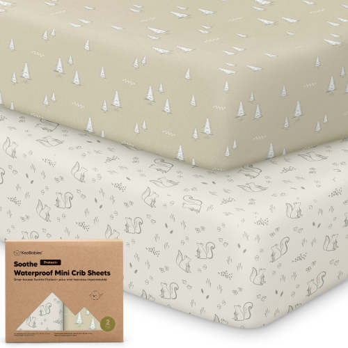 2-Pack Soothe [Protect+] Waterproof Mini Crib Sheets (Pine Grove)