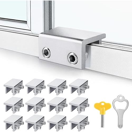 ZRFCXE Window Locks,12 Pack Sliding Window Locks with Key for Vertical & Horizontal Sliding Windows Doors,Easv to Install,Adjustable Security Window Lock for Patio Bedroom Home and Office (Silver)