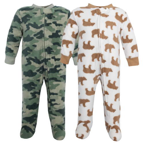 Hudson Baby Infant Boys Fleece Sleep and Play, Brown Bear Camo, 0-3 Months