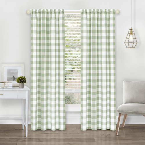 Achim Hunter Indoor Polyester/Cotton Light Filtering Checkered Curtain Panel, Apple Green, 42-in W x 84-in L