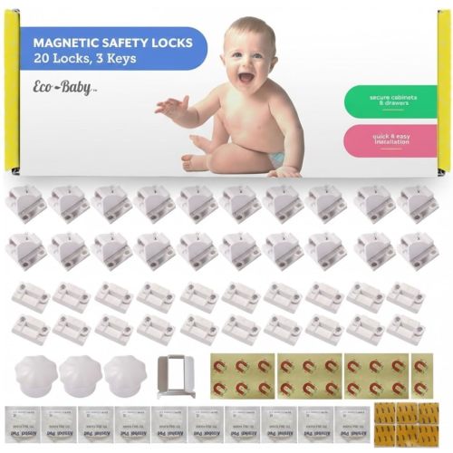Magnetic Cabinet Locks for Babies, Child Safety Locks, 20 Pack | Baby Proof Cabinet and Drawer Locks, Hidden Safety Locks for Bath & Kitchen Cabinets, Easy No-Drill Install, 3 Keys