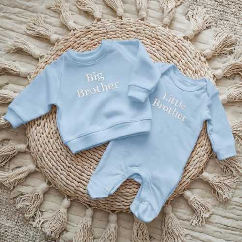 Embroidered Blue Big Brother Sweatshirt & Little Brother Sleepsuit Set