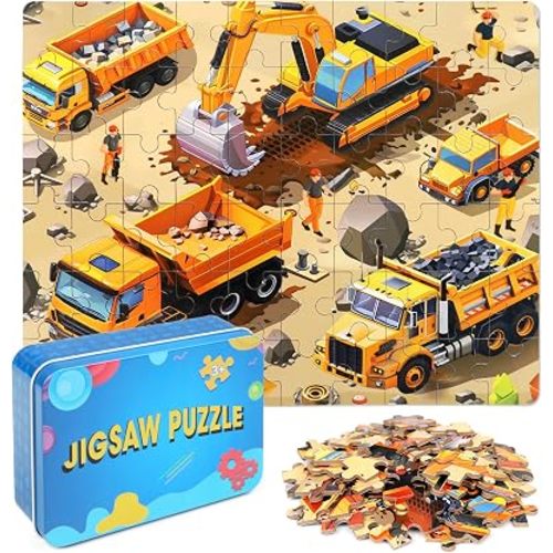 LELEMON 60 Pieces Jigsaw Puzzles for Kids Ages 4-8 Construction Site Puzzles for Kids Boys Girls Children Age 4, 5, 6, 7, 8-10 Years Old