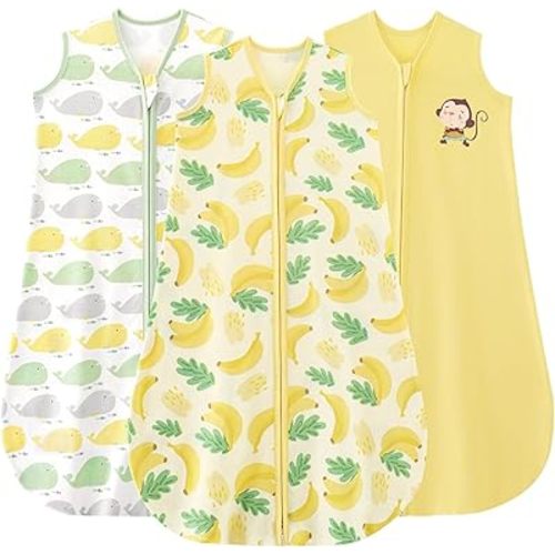 Yoofoss Baby Sleep Sack 0-6 Months Wearable Blanket for Babies 100% Organic Cotton 2-Way Zipper TOG 0.5 Toddler Sleeping Sack 3 Pack, Comfy Lightweight Sleep Sacks