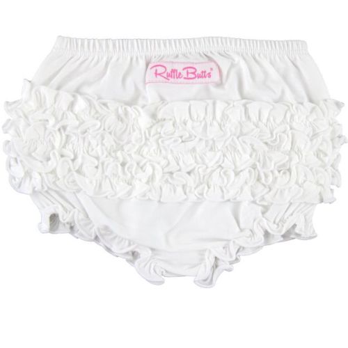 RuffleButts Baby/Toddler Knit RuffleButt Bloomer - White, 3-6m