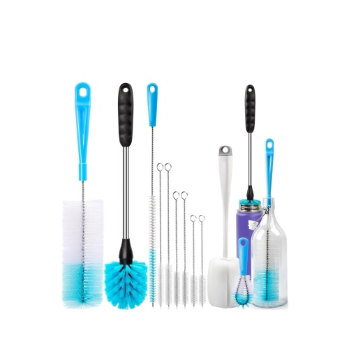 Holikme Bottle Brush Tube Cleaning Lab Set with Long Handle, Cup Cleaner for Washing Narrow Neck Beer Wine Decanter Pipes Lids Sinks Cap Covers, White