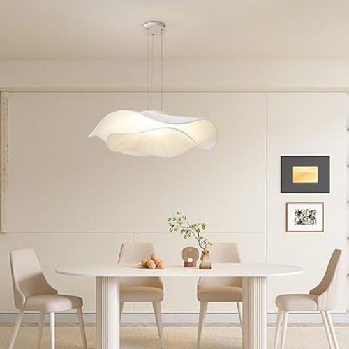 Farmhouse LED Pendant Light Fixtures, 16.7" Chandeliers with Fabric Shade, 1-Light Hanging Lighting Fixture for Dining Room Kitchen Living Room