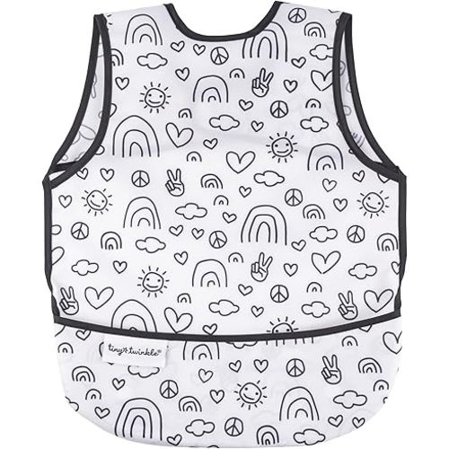 Tiny Twinkle Mess Proof Baby Bib for Boys | Waterproof Toddler Bib for Eating | Baby Apron for Feeding, Machine Washable | Perfect Shower Gift (Peace, 6–24M)