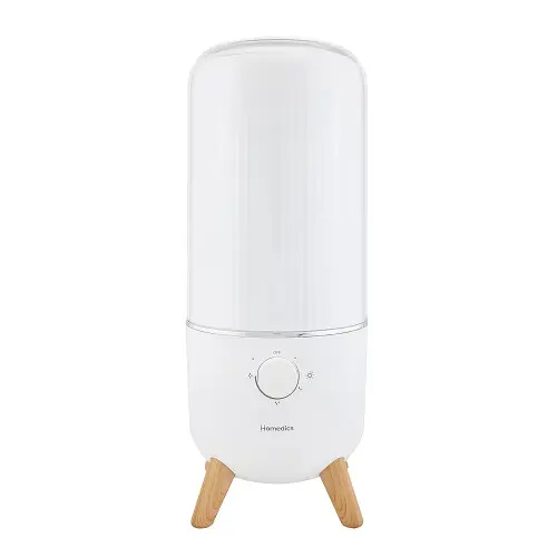 Homedics Ultrasonic Humidifier, Bedrooms and Home Offices, 0.97-Gallon Tank, 45-Hour Runtime, Visible Ultra-Quiet Cool Mist, Aromatherapy, Demineralization Cartridge, Night-Light, Auto-Off, White
