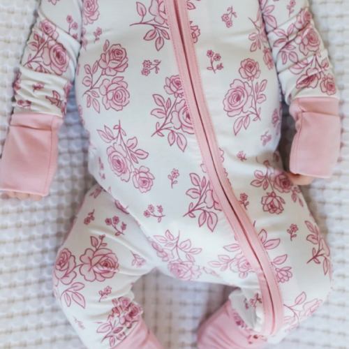 Blush Rose Garden Zipper Romper – In My Jammers