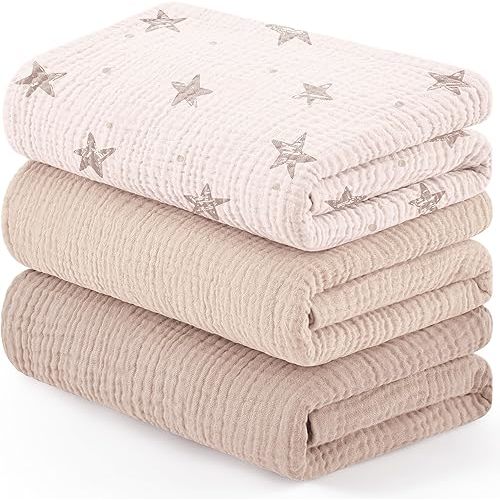 Susurration Muslin Receiving Blanket,100% Cotton Swaddle Blankets for Newborn Soft Thin Swaddle for Unisex Newborn 38x40inch (Pink Stars)