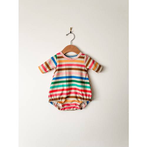 Rainbow Stripe Baby Romper: Organic Cotton Retro Onesie